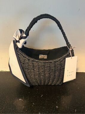 Straw Mini Bag with Bow - A New Day Black Woven Paper Straw Structured NWT